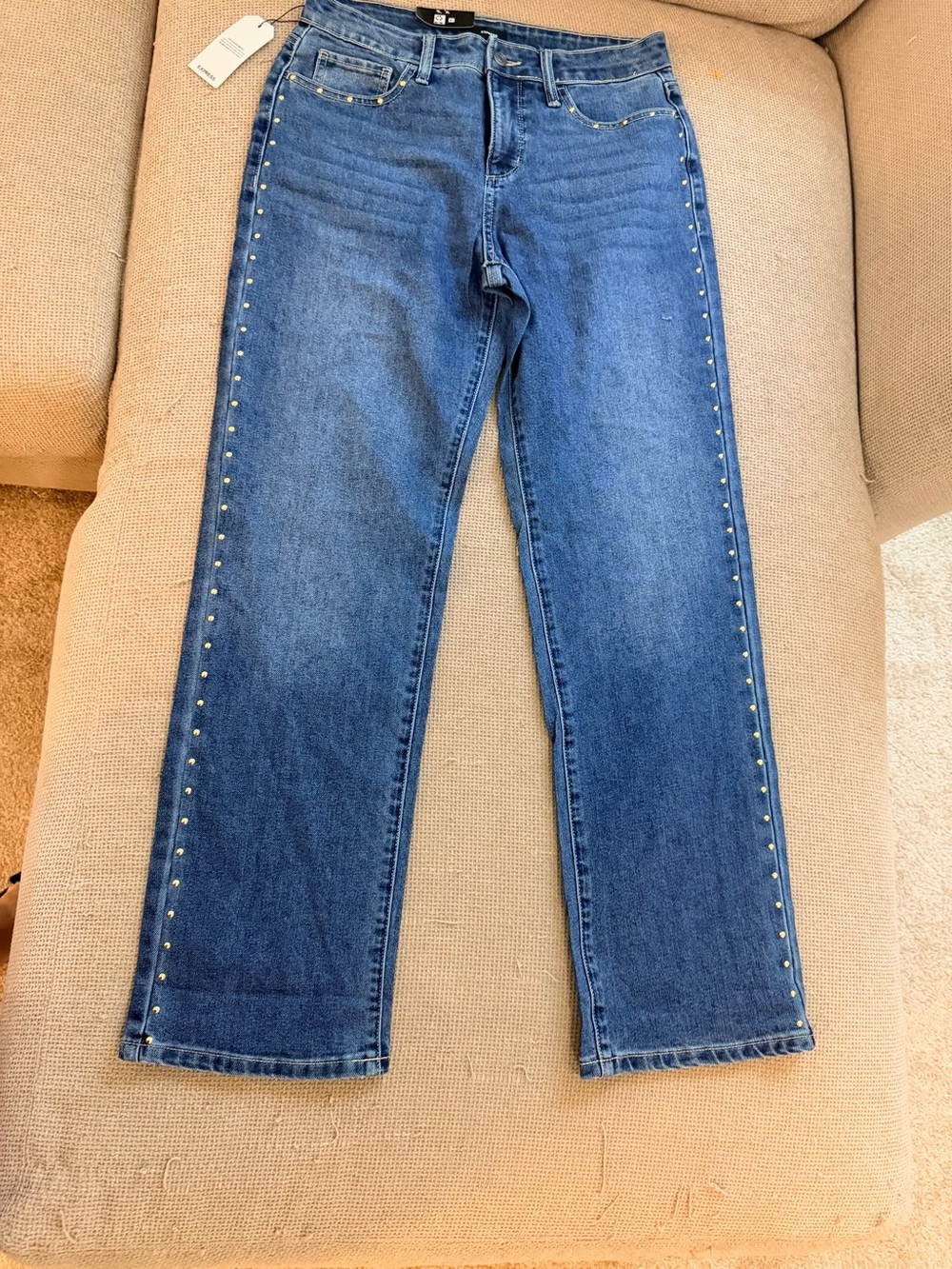 Express Gold Stud-Trim Mid-Rise Blue Women’s Jeans